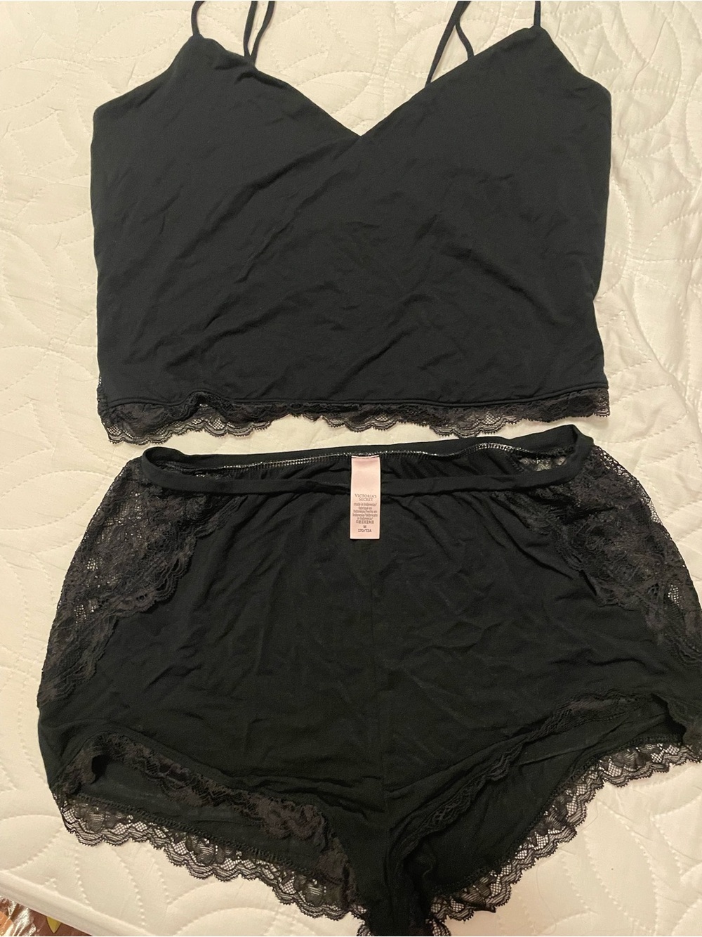Victoria's Secret Black Lace-Trim Cami & Shorts Sleep Set